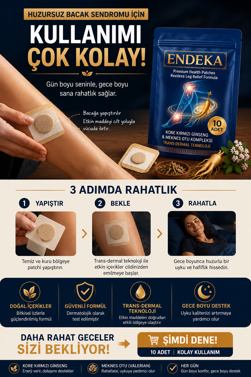 Endeka kullanım kolaylığı ve üç adımda rahatlık görseli